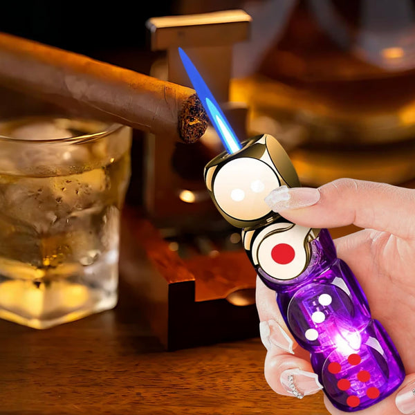 π² 360Β° Spinning Dice Lighter π₯ Windproof Jet Blue Flame, LED, Refillable EDC Gadget