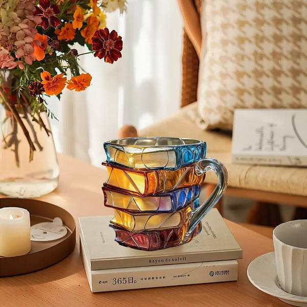 π 3D Painted Book Mug β Unique Glass Coffee Cup for Readers & Book Loversπ΅