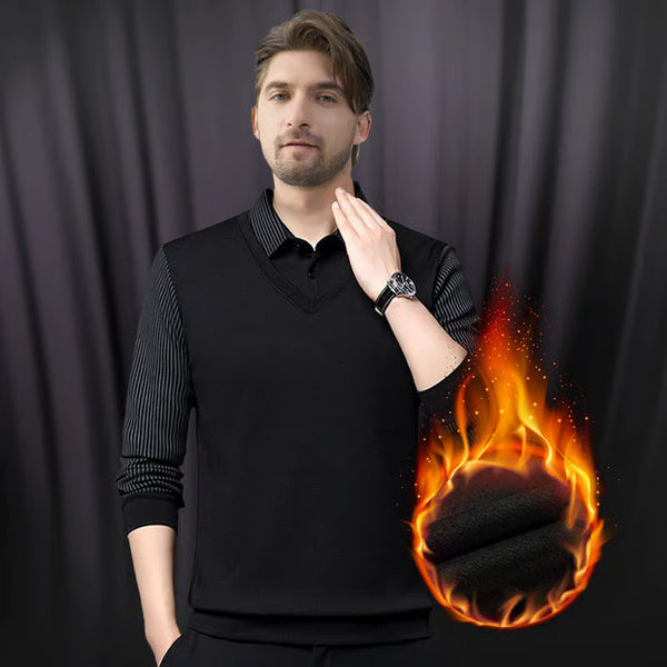 š„Hot Sale-49% OFFš„Men's Lapel Faux Two-Piece Knitted Shirt