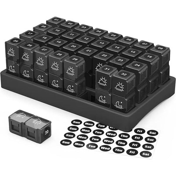 π Monthly AM/PM Pill Organizer β Twice-a-Day Medicine & Vitamin Storage with Stickers