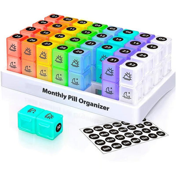 π Monthly AM/PM Pill Organizer β Twice-a-Day Medicine & Vitamin Storage with Stickers
