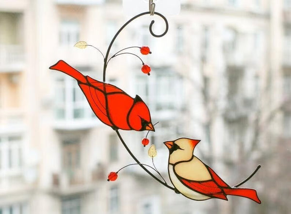 π₯ Pair of Cardinal bird stained ornament